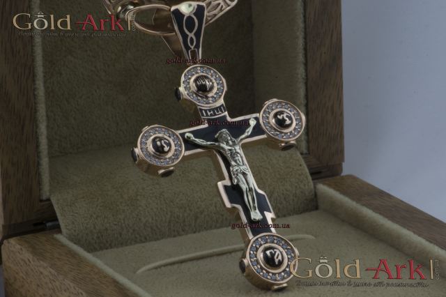 Золотой крестик мужской с эмалью