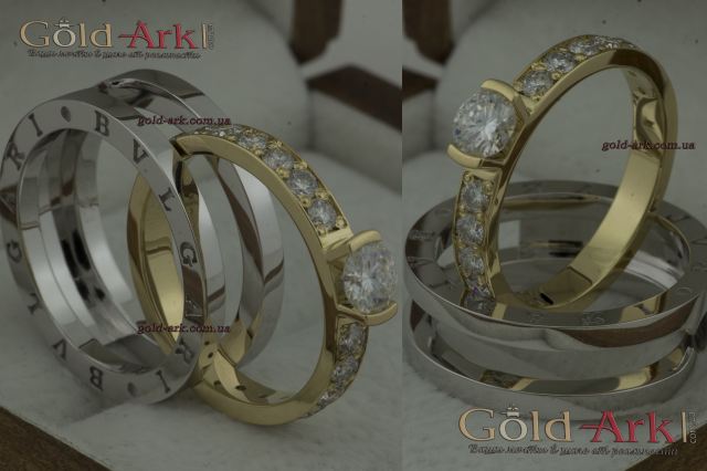 Кольцо Булгари с муассанитами